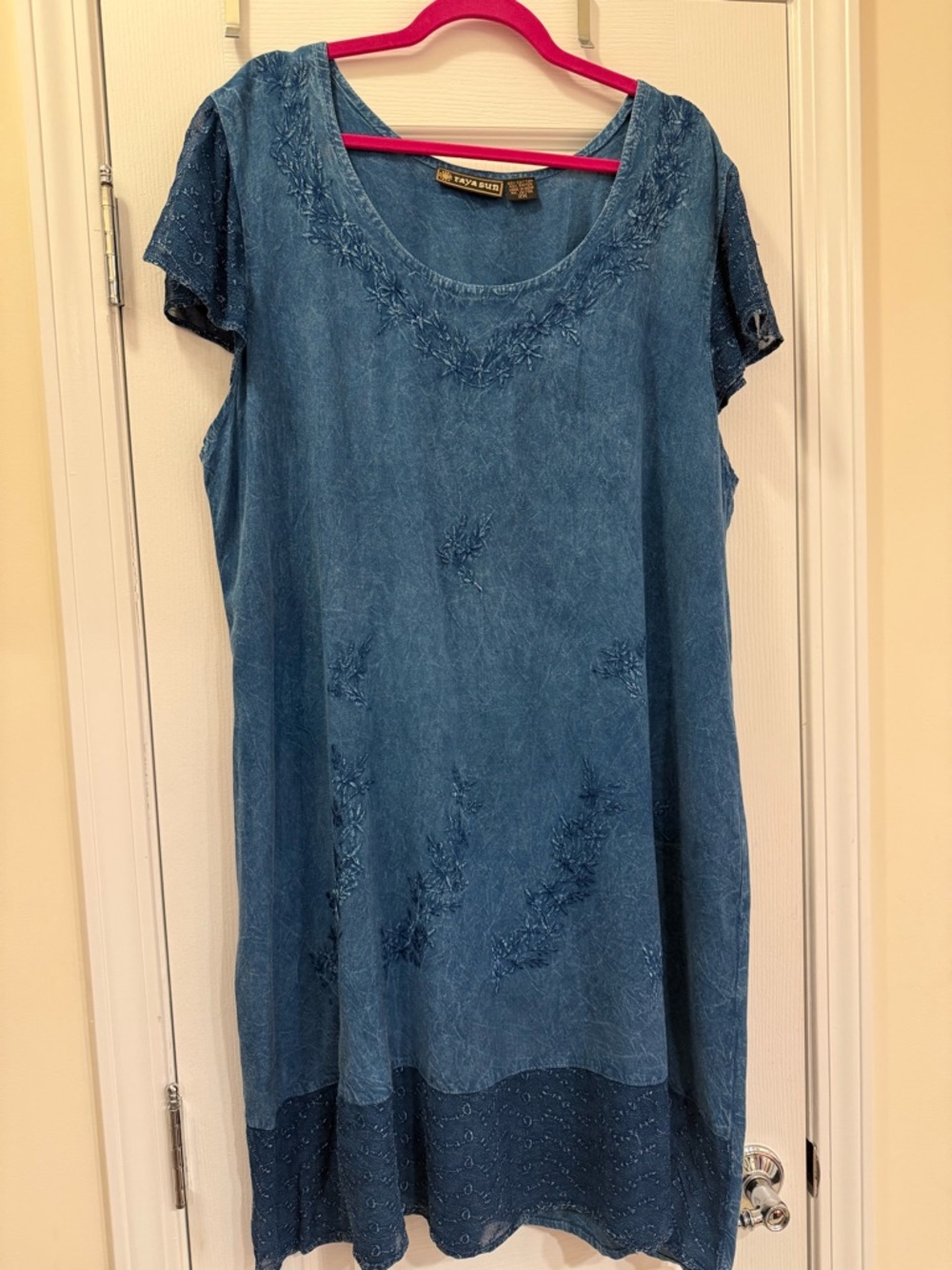 Raya Sun Embroidered and Lace Denim-Look Dress